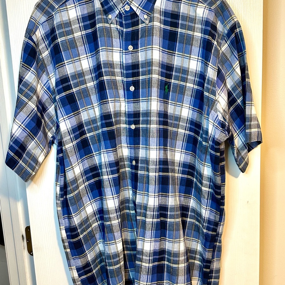Ralph Lauren Blue and White Plaid Men's Shirt